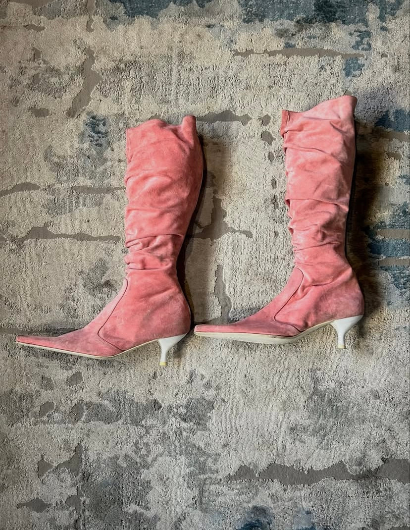 Pink Italian suede boot heel