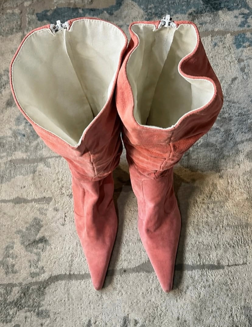 Pink Italian suede boot heel