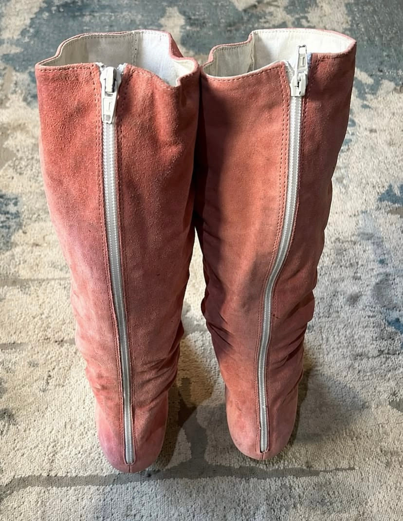 Pink Italian suede boot heel